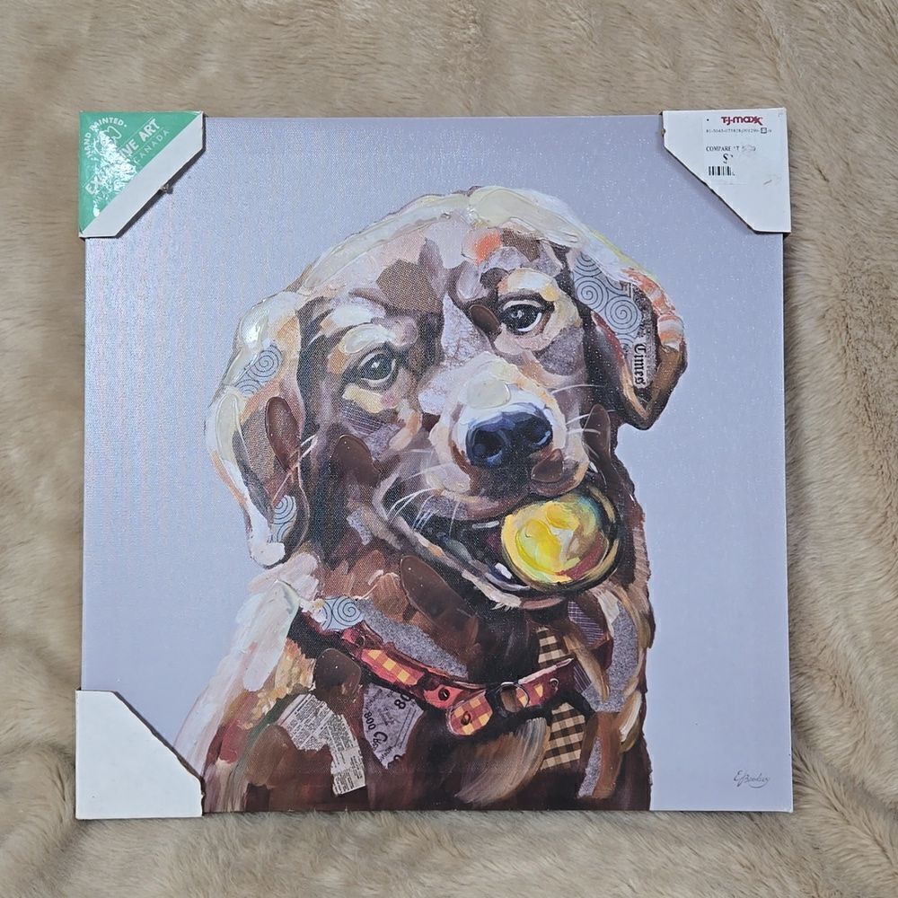 CANVAS PAINTING BROWN LABRADOR RETRIEVER WITH BALL - NEW